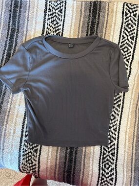Charcoal Gray Ribbed Crewneck Crop Top